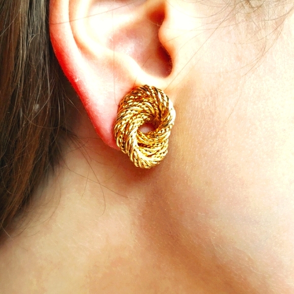 Vintage Designer Grosse (Dior) Germany 14k Gold Triple Braided Not Clip Earrings - Picture 2 of 11